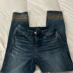 Women's Slim Fit Blue Jeans with Gold Accents